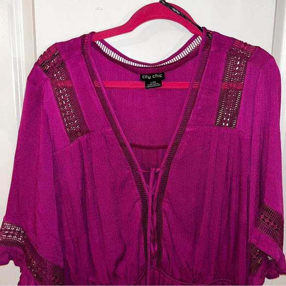 City Chic Plus Size Fuchsia Tiered Dress Torrid Plus Size Pink Magenta Dress - Picture 8 of 12